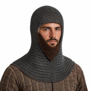 Crusader Armor Chainmail Coif, Mild Steel 9mm Riveted Rings, Reenactment Gear