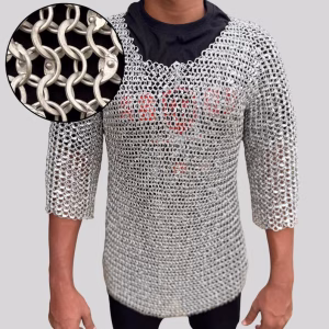 Aluminum Chainmail Haubergeon Shirt – 10mm Round Ring, LARP Armor Shirt, Medieval Reenactment Costume,