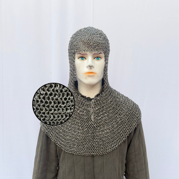 Armor Medieval Coif/Hood Mild Steel Chainmail Costume Round Rings Dome Riveted ID 8 mm 17 Gauge