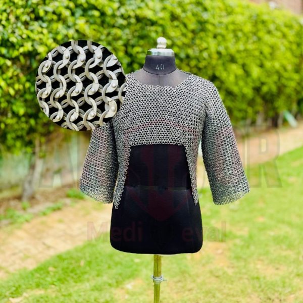 Half Body Haubergeon Short Shirt Chainmail Mild Steel Flat Ring Dome Riveted with Washar 8mm 18 Gauge Renaissance Larp/ Reenactment