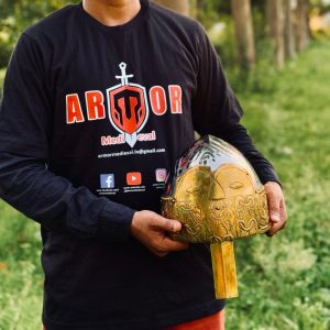 Medieval Armor Helmet With Brass Trim And Nasal Guard Larp/Reenactment