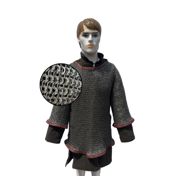 Chainmail Haubergon Shirt Mild Steel Flat Ring Dome Riveted with Solid ALT 9mm