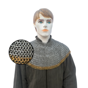 Flat Ring Aventail Medieval Chainmail Mild Steel With Brass Three Lining Dome Riveted With Solid ALT 9mm 17gauge