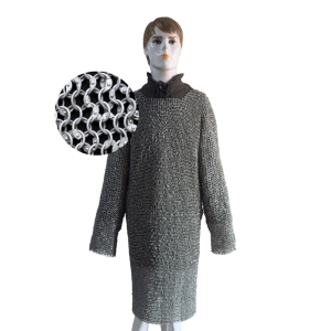 Medieval Chainmail Aluminum Hauberk Shirt Long Sleeve Round Ring Dome Riveted ID 9mm