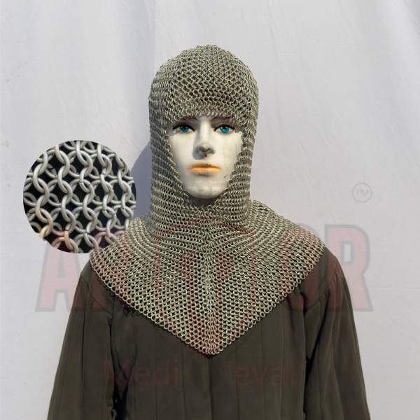 Armor Medieval Butted Chainmail Hood/Coif Lightweight from Aluminum Rings ID 8 mm 16 gauge