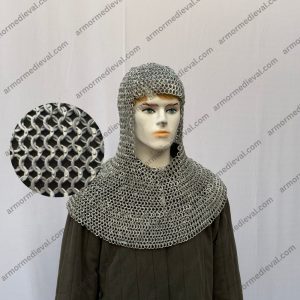 Medieval Chainmail Coif/Hood Aluminium Round Rings Dome Riveted With Solid Alternat ID 10 mm 16 Gauge