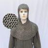 Flat Ring Coif/Hood Mild Steel Chainmail Medieval Arms Costume 9mm Dome Riveted Solid Alt