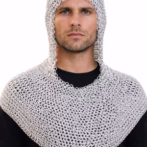 Chainmail Coif, Aluminum 10 mm | Round Ring | Anodized Finish Medieval Hood | LARP Viking Costume,