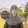 9mm Dome Riveted Chainmail Coif – Aluminium Medieval Hood with Solid Rings, 16 Gauge ID 9mm LARP