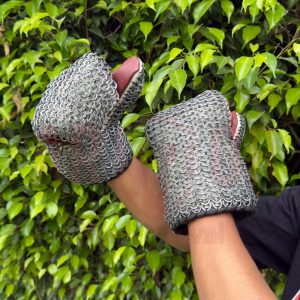 Chainmail Mild Steel Gloves Flat Rings, Medieval Leather Gloves, Viking Padded, Reenactment, Larp, id 8mm,