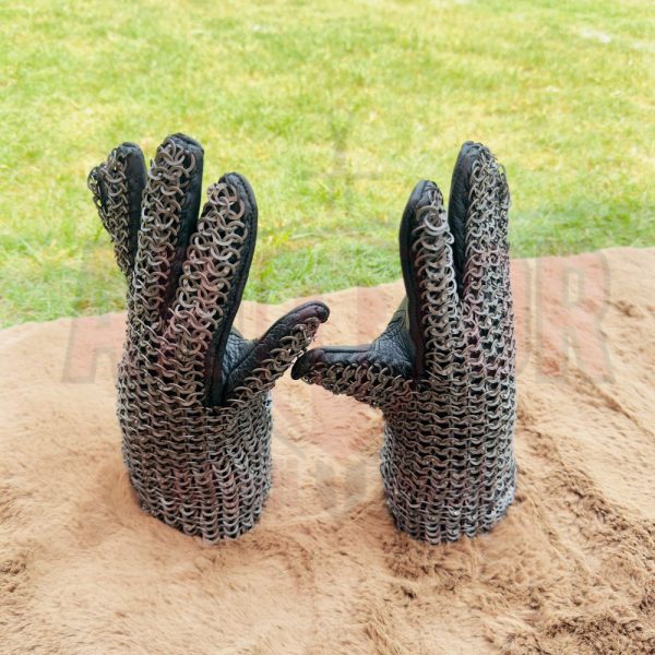 Chainmail Mild Steel Gloves Flat Rings, Medieval Leather Gloves, Viking Padded, Reenactment 8mm,