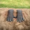 Chainmail Mild Steel Gloves, 7 mm Flat Rings Alternat, Medieval Black Leather Gloves, Viking Padded,