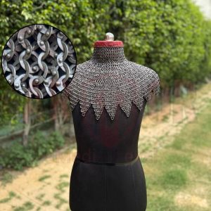 Chainmail Collar Dagged Edge 8mm Flat Rings Dome Riveted Mild Steel Oiled Finish