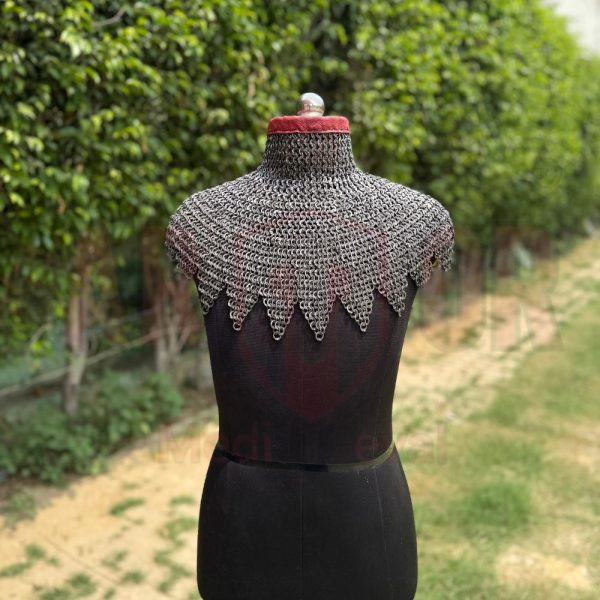 Chainmail Collar Dagged Edge 8mm Flat Rings Dome Riveted Mild Steel Oiled Finish