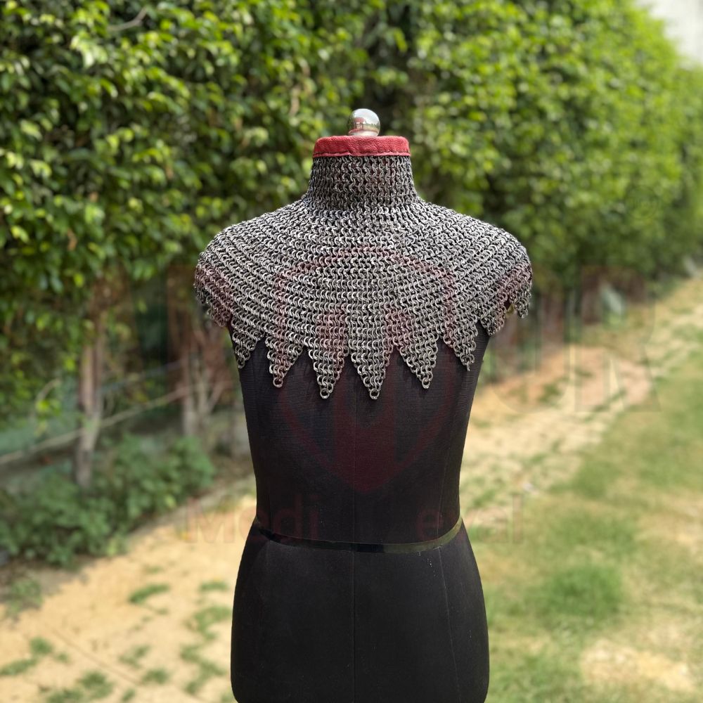 Chainmail Collar Dagged Edge 8mm Flat Rings Dome Riveted Mild Steel Oiled Finish