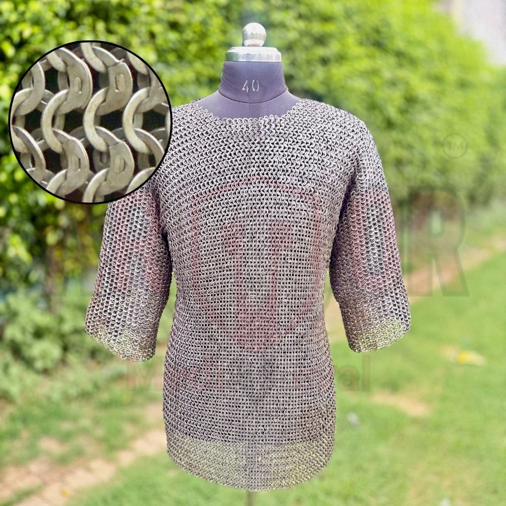 9 MM Wedge Riveted Chainmail Haubergeon Shirt Mild Steel Flat Ring With Solid ALT