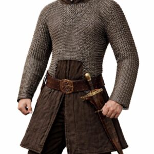 Titanium chain mail Medieval Short Shirt with Long sleeves, Flat Ring Dome Riveted 9mm,