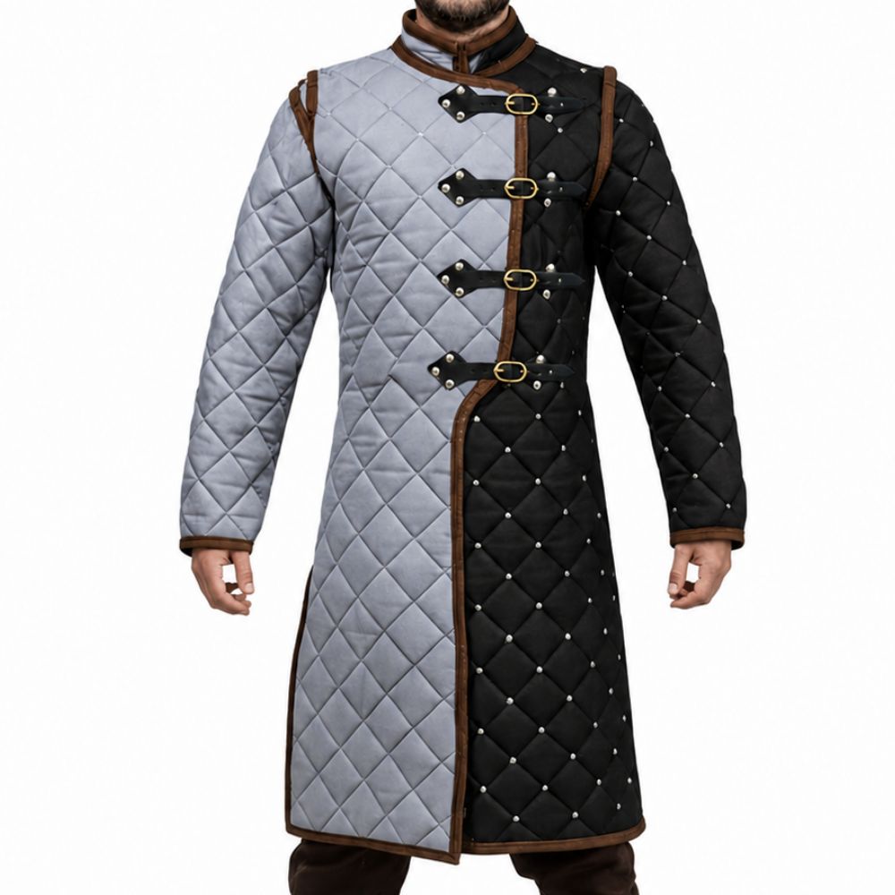 Medieval Gambeson Jacket Black Grey Quilted Padded Armor Coat Knight Tunic LARP SCA Reenctmenat,