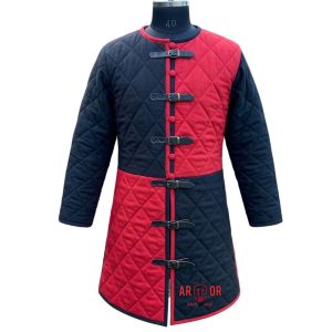 Medieval Gambeson Coat Red Black | Quilted Padded Armor Jacket | HEMA LARP SCA Arming Doublet