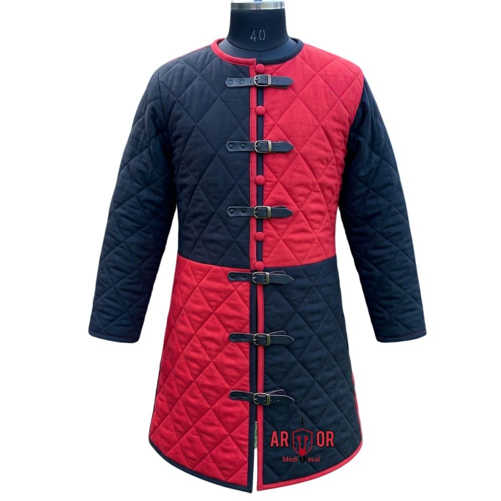 Medieval Gambeson Coat Red Black | Quilted Padded Armor Jacket | HEMA LARP SCA Arming Doublet