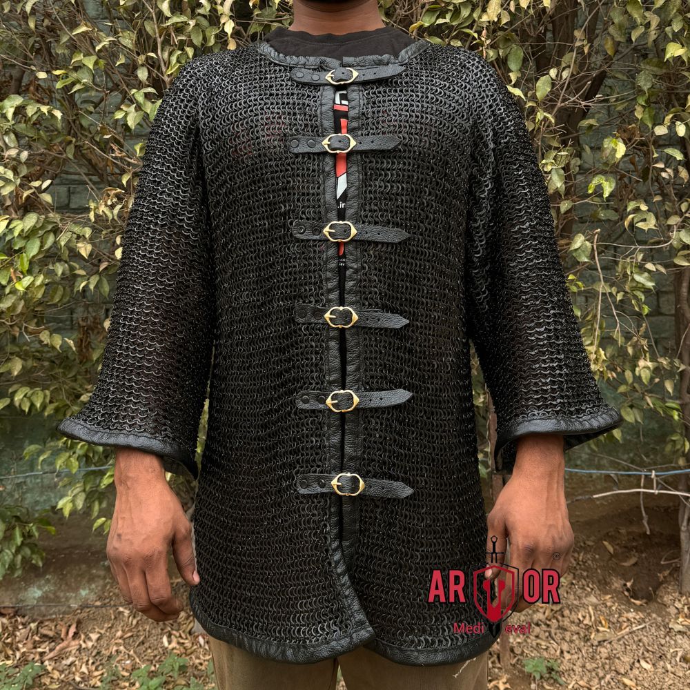 Chainmail Hauberk Shirt, Medieval Knight Armor, Riveted Mild Steel Chainmail, LARP SCA Costume,