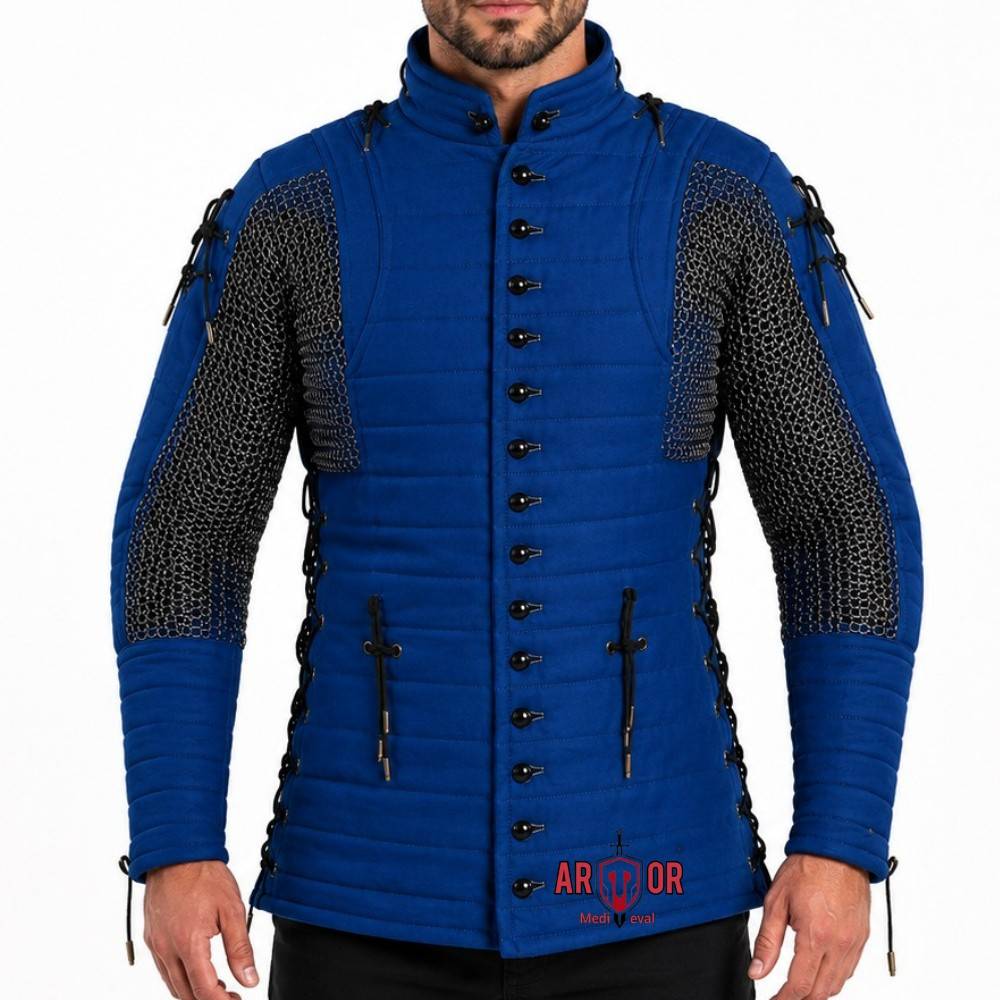 Chainmail Gambeson with Voiders | Medieval Padded Armor | 9mm Flat Rings | LARP Reenactment Costume