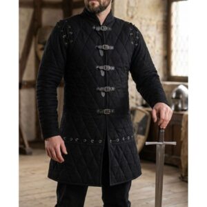Medieval Gambeson Black Quilted Padded Armor Jacket LARP SCA Costume