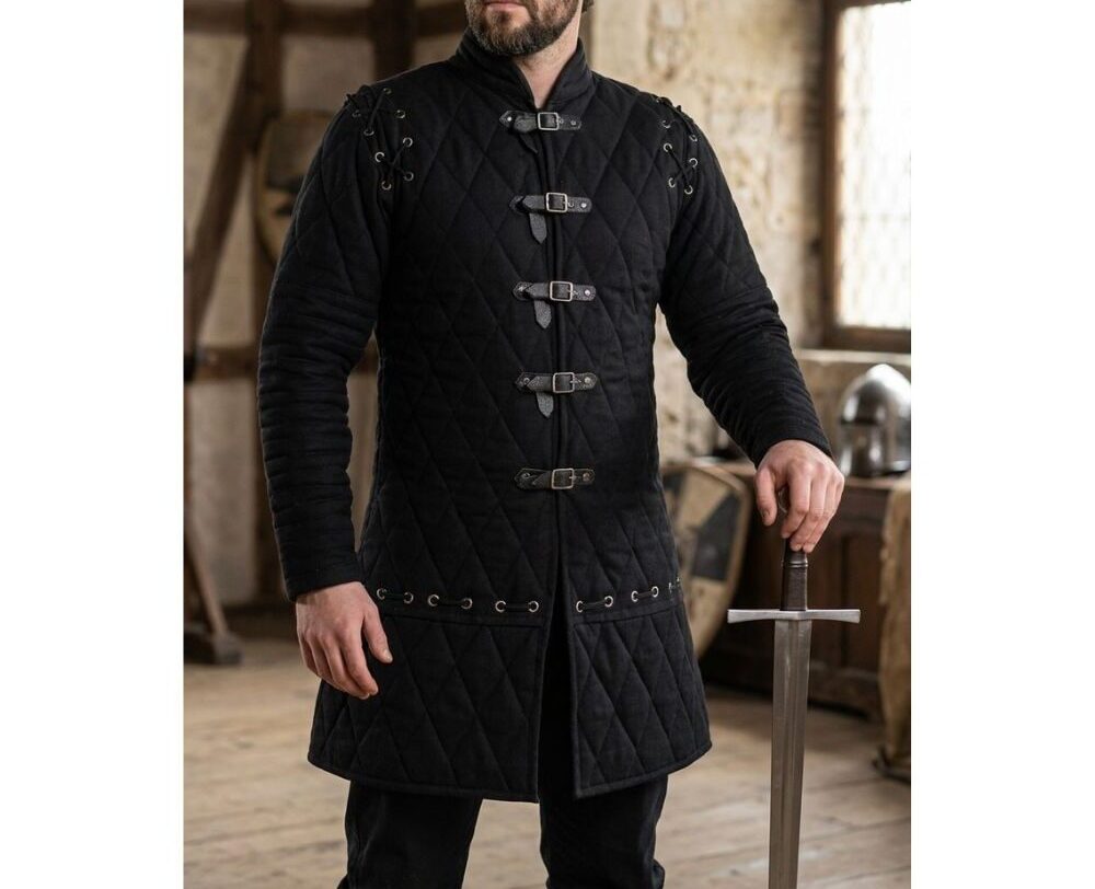 Medieval Gambeson Black Quilted Padded Armor Jacket LARP SCA Costume