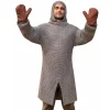 Medieval Chainmail Shirt with Hood, 8mm Mild Steel Armor, Brown Leather Gloves