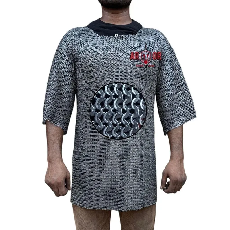 Chainmail Shirt 6mm Mild Steel Flat Ring Riveted LARP Armor Haubergeon Reenactment Costume,