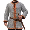 Chainmail Hauberk Shirt, Aluminum 10mm Round Rings Anodized with Leather Trim | Reenactment & Cosplay