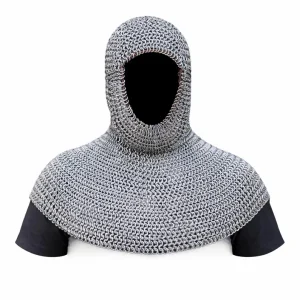 Handmade Mild Steel Chainmail Coif, 9mm Flat Ring, Medieval Knight Armor