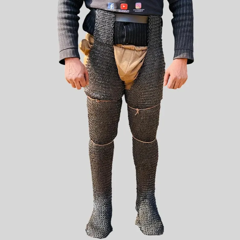 Chainmail Leggings Pair, Mild Steel, 8mm Flat Rings, Medieval Armor Chausses | SCA LARP Reenactment,