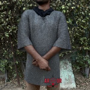 Chainmail Shirt 6mm Mild Steel Flat Ring Riveted LARP Armor Haubergeon Reenactment Costume,