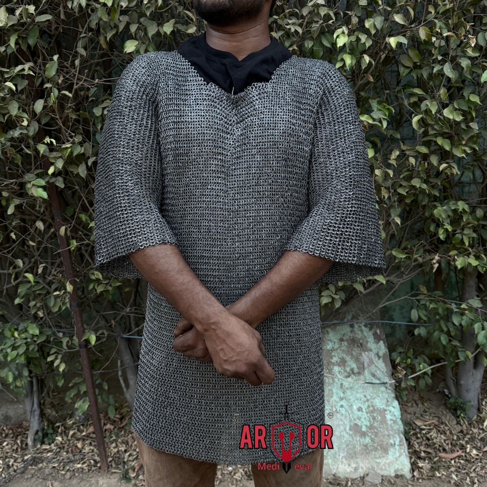 Chainmail Shirt 6mm Mild Steel Flat Ring Riveted LARP Armor Haubergeon Reenactment Costume,