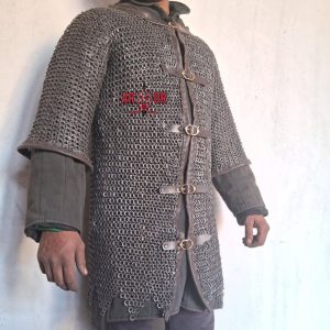 Titanium Chainmail Shirt with Leather Trim | 9mm Flat Ring | Medieval Armor LARP SCA Reenactment,