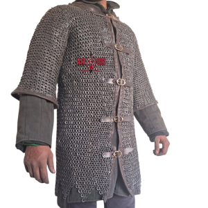 Titanium Chainmail Shirt with Leather Trim | 9mm Flat Ring | Medieval Armor LARP SCA Reenactment,