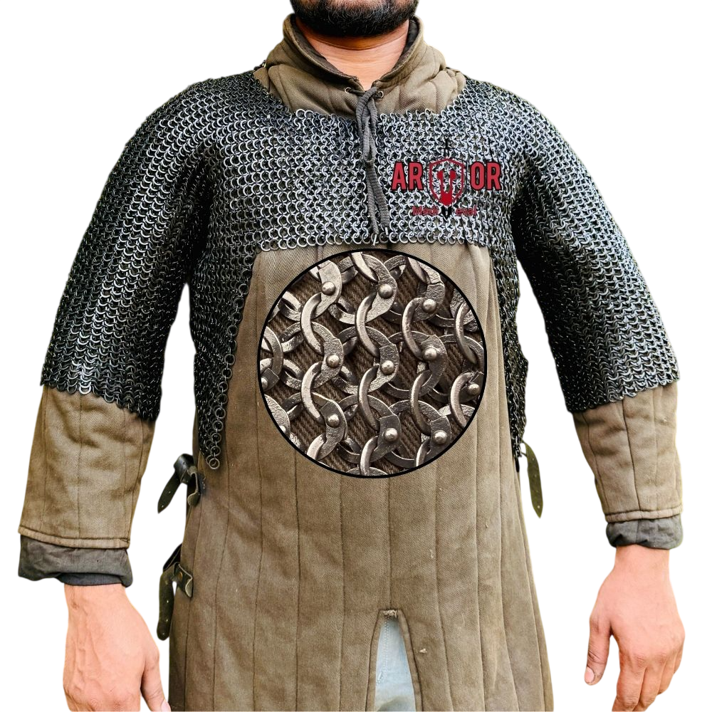 Chainmail Shirt Mild Steel Flat Ring with Solid Rings | Blackened Medieval Armor | LARP Reenactment