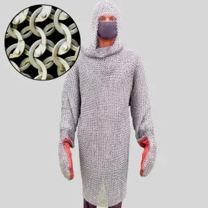 Medieval Chainmail Hauberk: 9mm Mild Steel Riveted Armor shirt, with Coif & Gloves, cosply shirt,