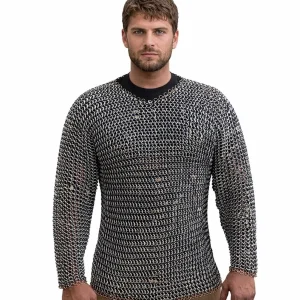 Medieval Chainmail Aluminum Shirt, 10mm Round Ring with Rubber, | LARP Armor | Half Sleeve Mail,
