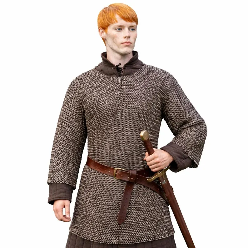 Medieval Stainless Steel Chainmail Haubergeon Shirt – 9mm Dome Riveted Armor for LARP, Viking Cosplay