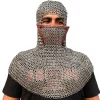 Chainmail Coif with Mask Mild Steel – 9mm Flat Ring Riveted with Washer | Medieval Hood,