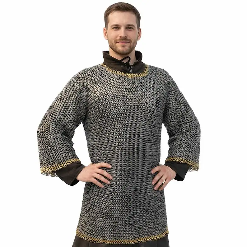 Crusader Armor Haubergeon, 9mm Mild Steel Dome-Riveted Half-Sleeve Chainmail