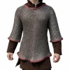 Chainmail Haubergeon, 17-Gauge Mild Steel Flat Ring Armor With Leather Trim