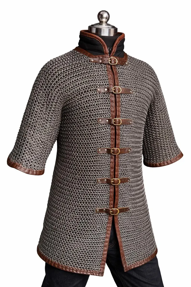 Chainmail Shirt, 9mm Mild Steel Dome-Riveted with Leather Straps