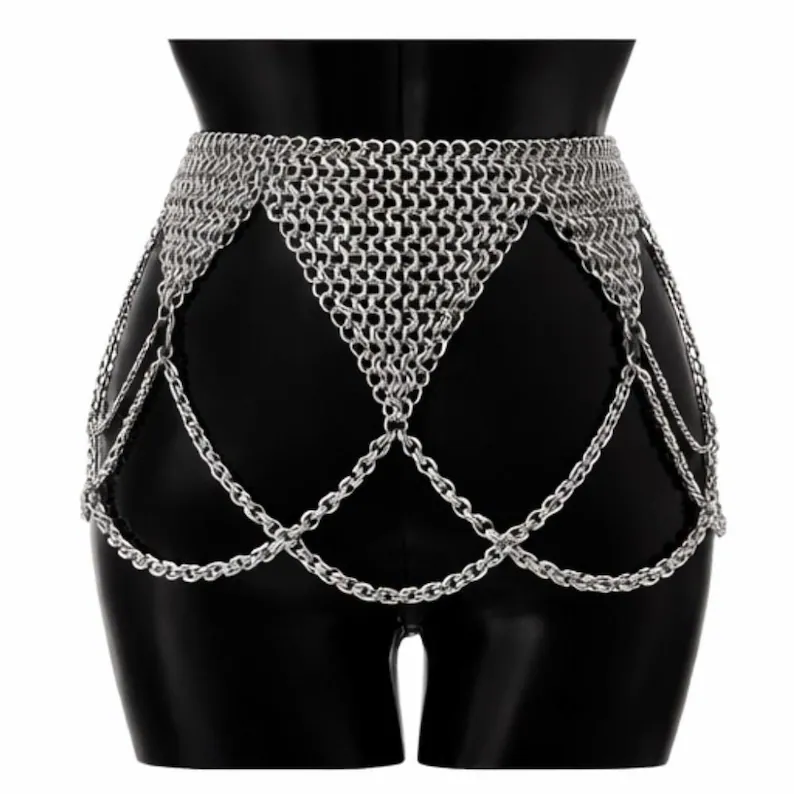 Chainmail Belt, Silver Aluminium Hip Chain with 10mm Rings